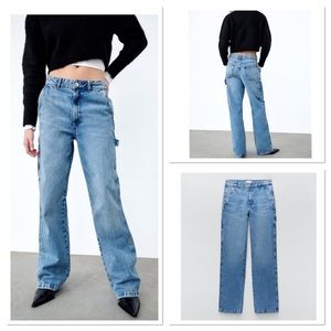 NWT Zara High Waist Full Length Cargo Jeans